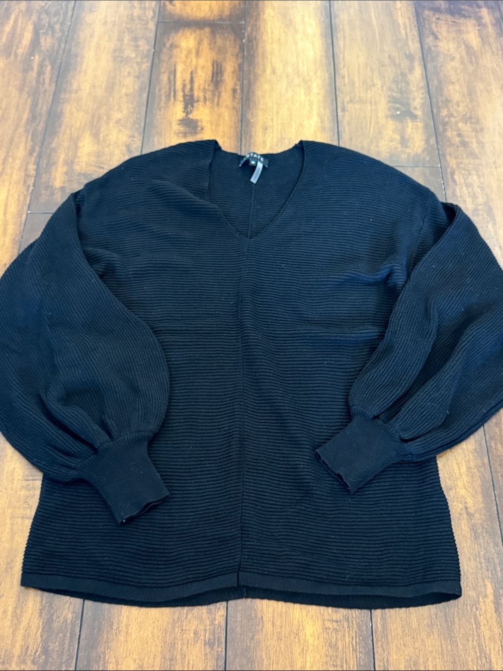 1. State Women’s Black V-Neck Ribbed Sweater